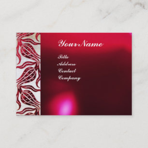 RED TULIPS VELVET DAMASK MONOGRAM Burgundy White Visitkort