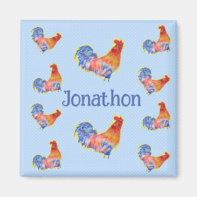 Red Tupp Chickens Boys Grattis på födelsedagen Nam Magnet (Framsidan)