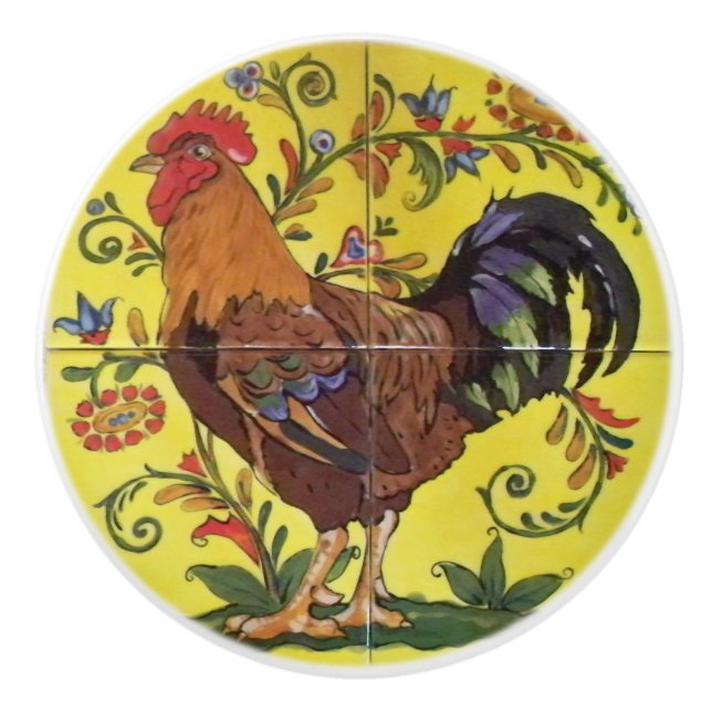 Red Tupp Gult Chicken Folk Art Drawer Drwer Knopp (Framsidan)