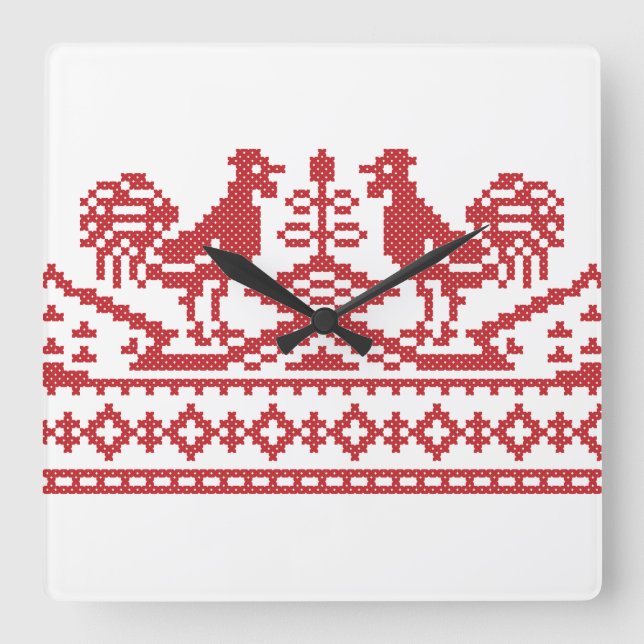 Red Tupp kor-stygn Fyrkantig Klocka (Framsida)