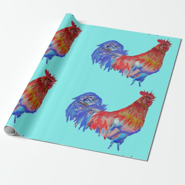 Red Tupp tuppar-kyckling Watercolor Wrapping Presentpapper (Utrullad)