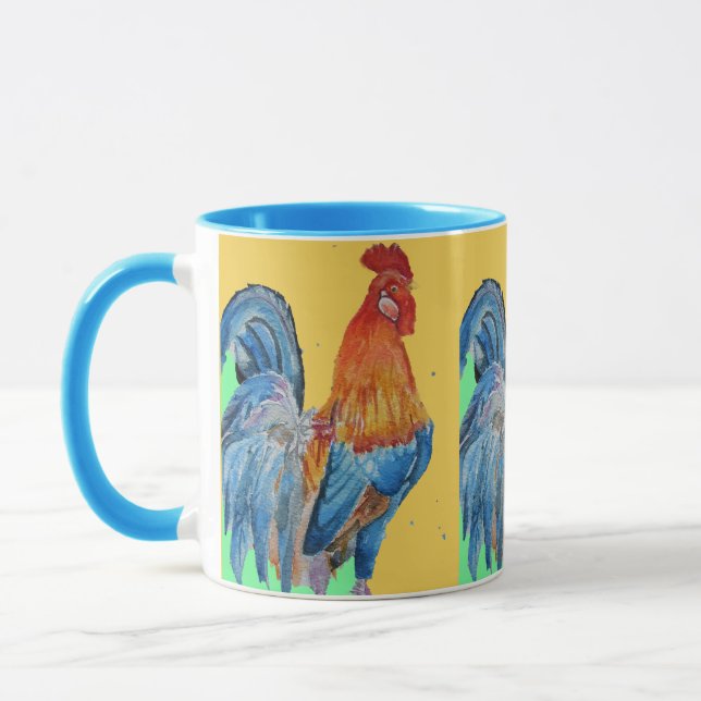Red Tupp Watercolor Cockerel Chicken Art Mugg (Vänster)