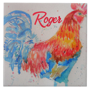 Red Tupp Watercolor Painting Art Chicken Kakelplatta