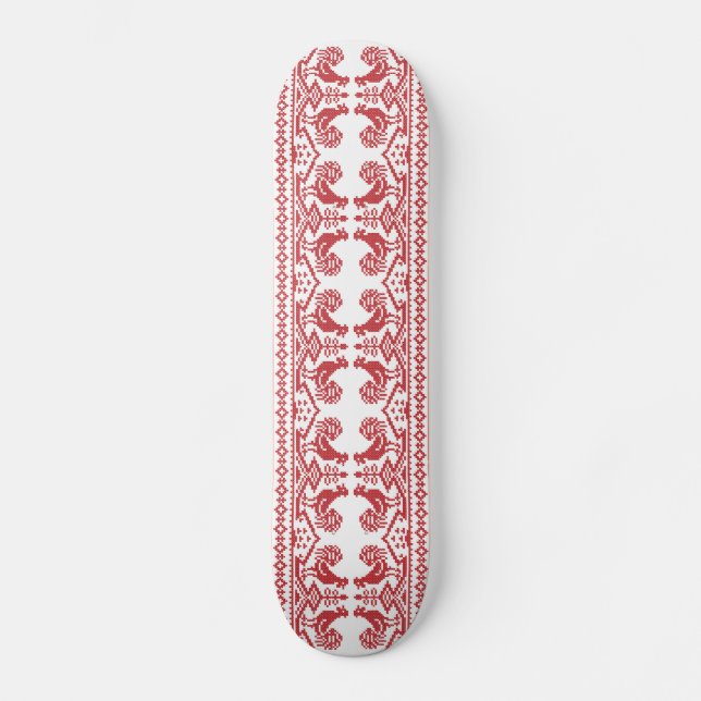 Red Tuppar kor-stygn ryska Mönster Skateboard Bräda 20,5 Cm (Framsida)