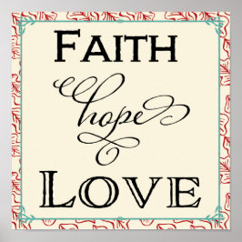 Red & Turcos Faith Hope Kärlek Typography Poster