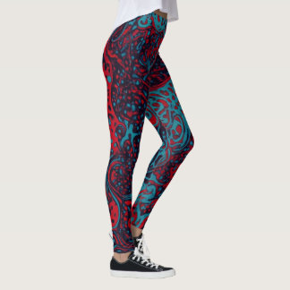 Red Turquoise Marble Abstract Pattern Leggings