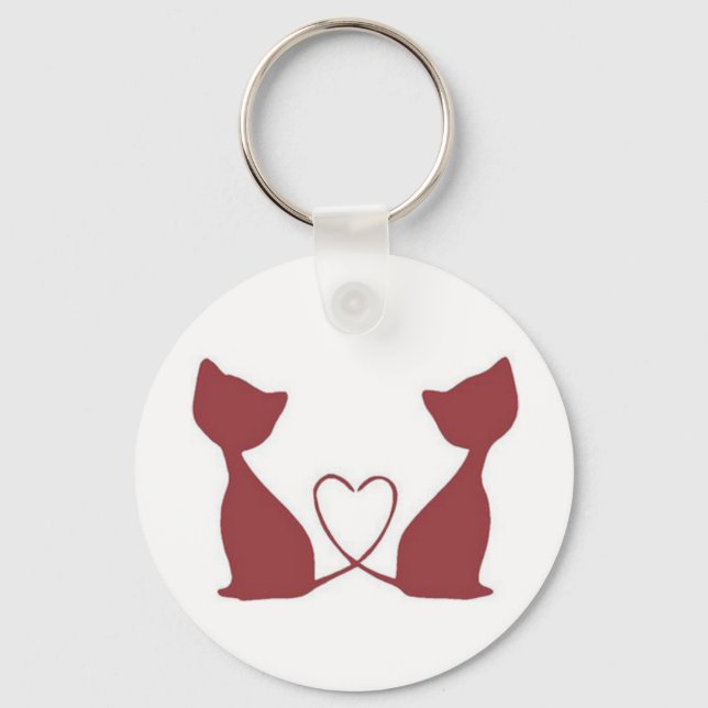 Red Twin Cats Heart Svan Keychain Nyckelring (Framsida)