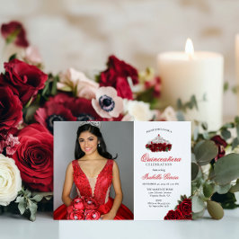 Red Two Photo Blommigt Quinceanera Inbjudningar