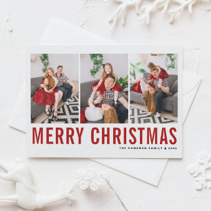 Red Typography God jul Three Photo Collage Helg Vykort
