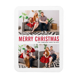 Red Typography God jul Three Photo Magnet