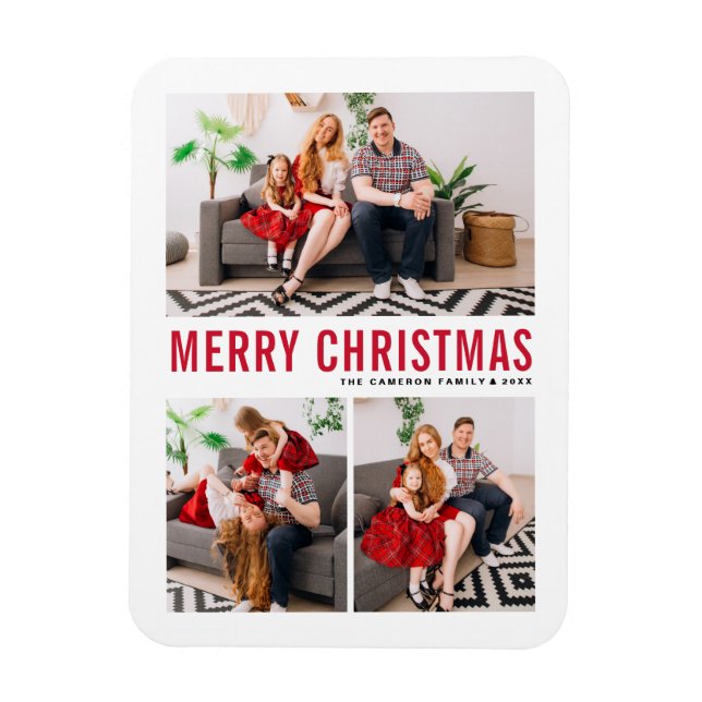 Red Typography God jul Three Photo Magnet (Vertikal)