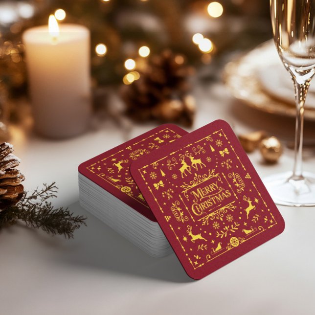 Red Typography God jul Underlägg Papper Kvadrat (Red Typography Merry Christmas Square Paper Coaster)