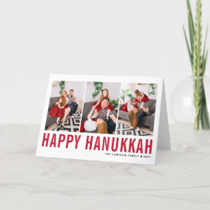 Red Typography Lycklig Hanukkah Photo Collage Helgkort