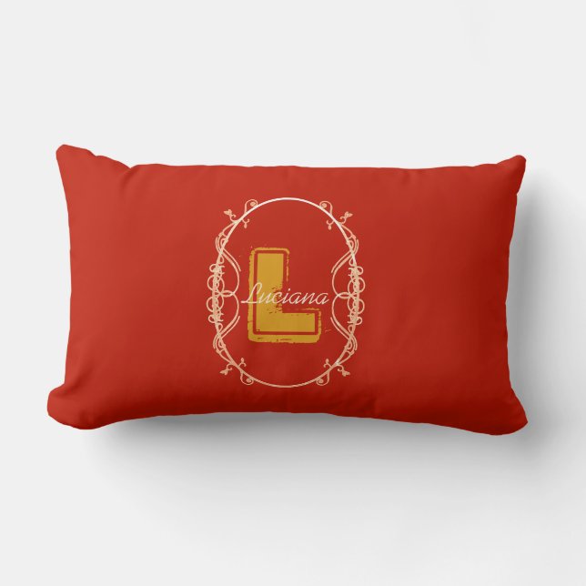 Red Typography Monogram Namn Elegant Modern Lumbarkudde (Framsida)
