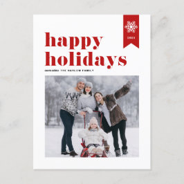 Red Typography Snöflingor Glad helg Photo Vykort