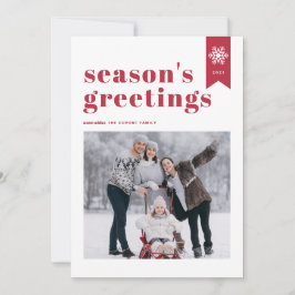 Red Typography Snowflake Season's Greetings Photo Julkort