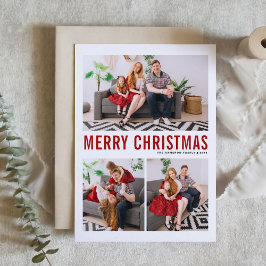 Red Typography Three Photo God jul Card Helgkort