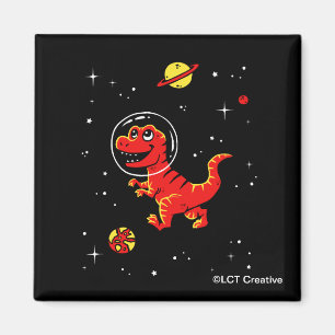 Red Tyrannosaurus Rex Dinos in Space Magnet