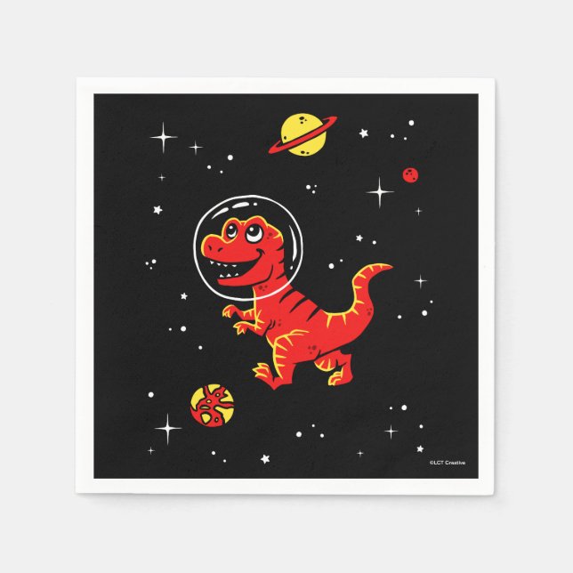 Red Tyrannosaurus Rex Dinos in Space Pappersservett (Framsidan)