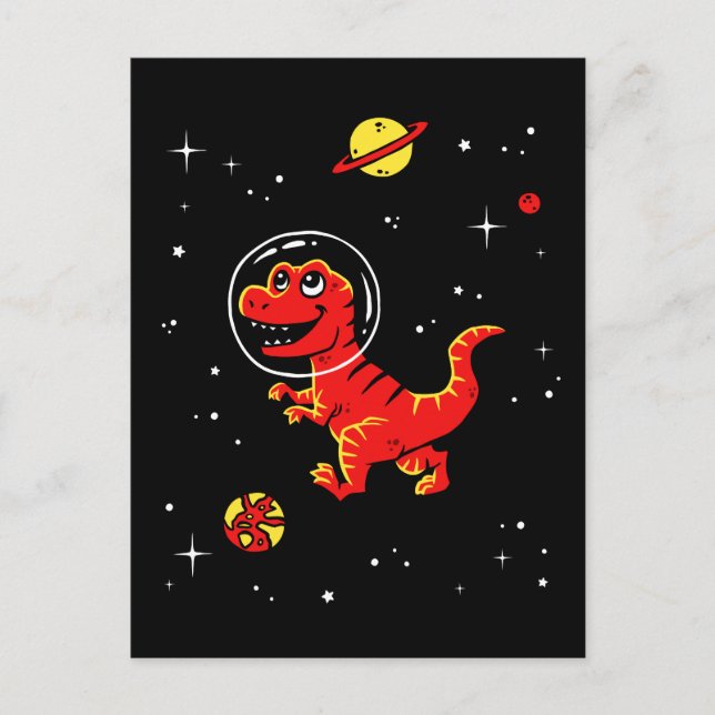 Red Tyrannosaurus Rex Dinos in Space Vykort (Framsida)