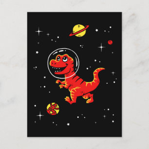 Red Tyrannosaurus Rex Dinos in Space Vykort