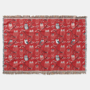 Red Uggla Mönster Throw Blanket Filt