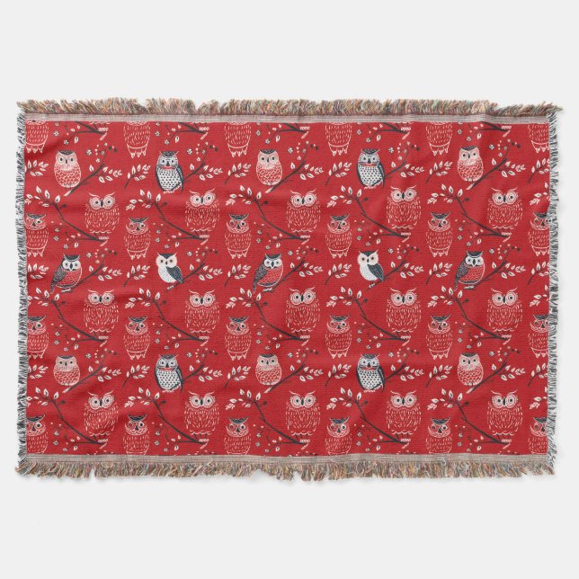 Red Uggla Mönster Throw Blanket Filt (Framsidan)