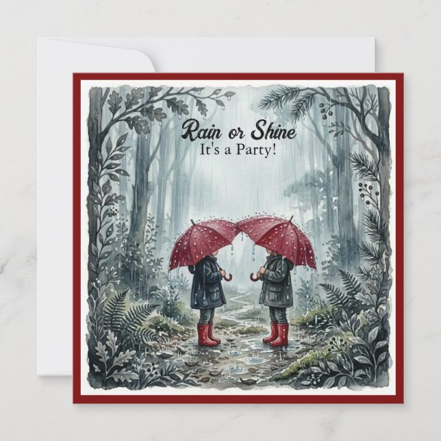 Red Umbrella Rain or Shine Birthday Invitation Inbjudningar (Framsida)
