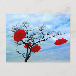 Red Umbrella Träd Vykort