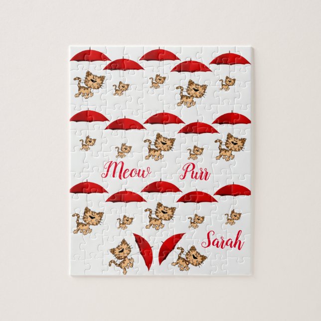 Red Umbrellas Cats Jigszle Puzzle Daisy Pussel (Vertikal)