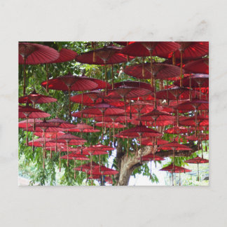 Red Umbrellas in the Sky - Asian Postcard Vykort