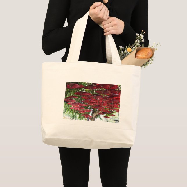 Red Umbrellas in the Sky - Asian Tote Bag Mini Tygkasse (Framsida (produkt))