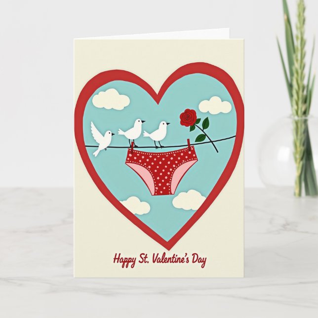 Red Undies Rose Valentine Card Kort (Framsida)
