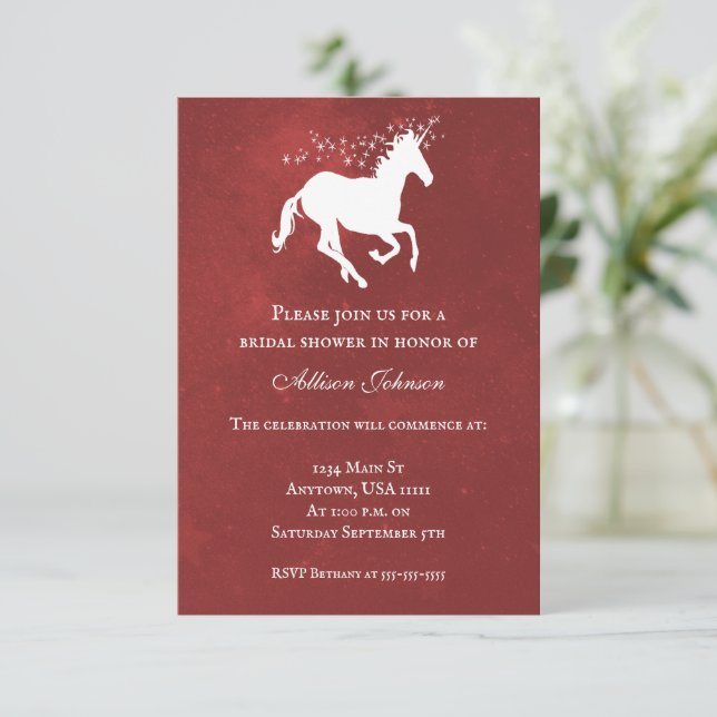 Red Unicorn Möhippa Inbjudan (Stående Fram)