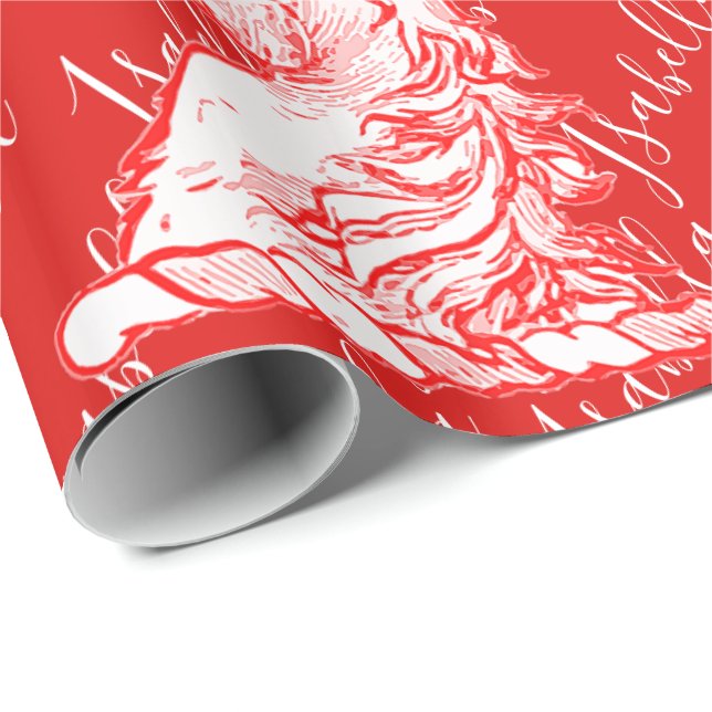 Red Unicorn Mönster eget namn Isabella Presentpapper (Rullad Hörn)