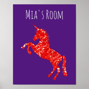 Red Unicorn mystical-varelse barn namn sovrum Poster