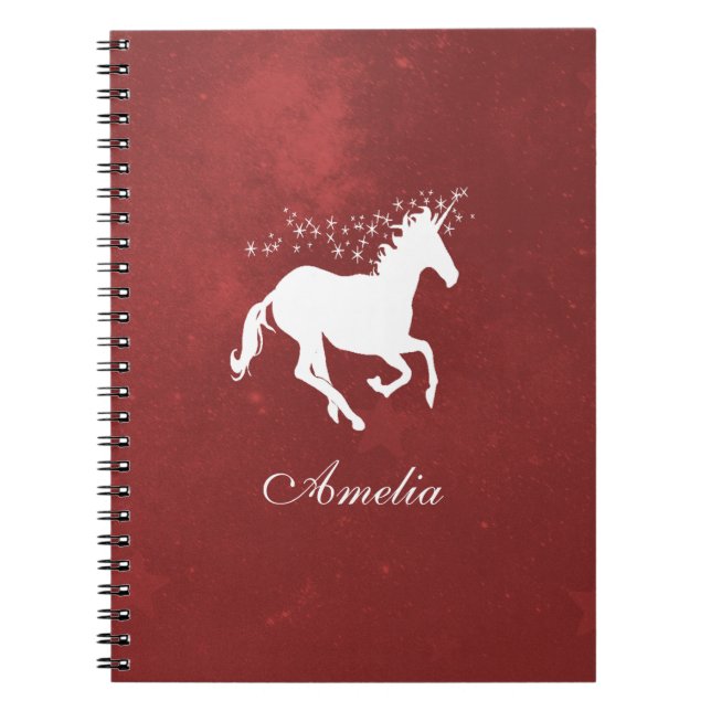 Red Unicorn Personlig Notebook Anteckningsbok (Framsidan)