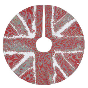 Red Union Jack Liquid Art, Vild Animal Patterned Julgransmatta Borstad Polyester