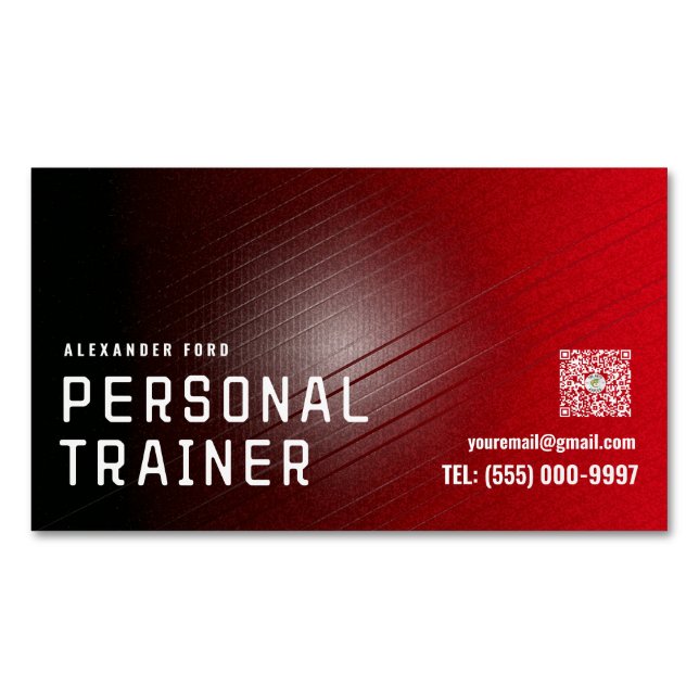 Red Urban Texture Personal Trainer Business Card – Magnetiska Visitkort (Framsida)