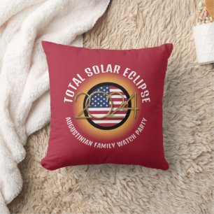 Red USA Souvenir 2024 TOTAL SOLAR ECLIPSE Family Kudde