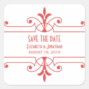 Red v2 Finare Ornamental Save the Date Stickers Fyrkantigt Klistermärke