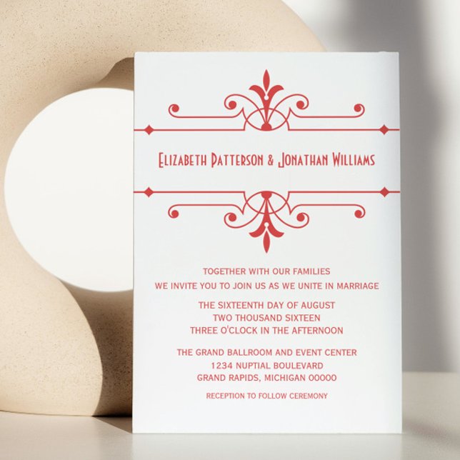 Red v2 Finare Ornamental Wedding bjudes in Inbjudningar (Red v2 Fancy Ornamental Wedding Invite)