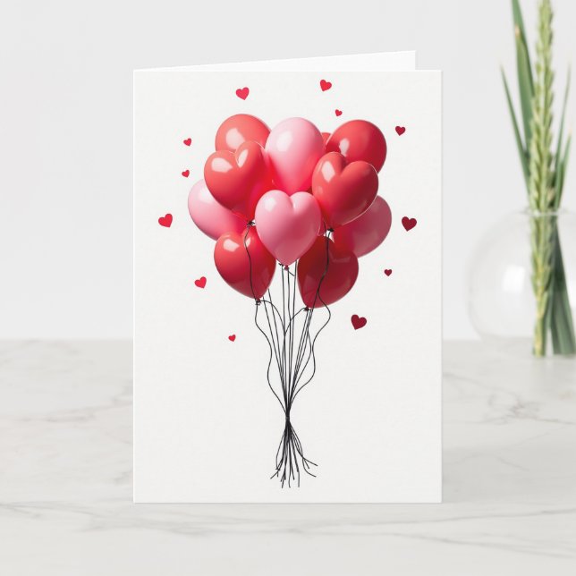 Red Valentine Balloons Card Kort (Framsida)