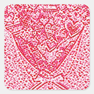 Red Valentine Blommigt Hearts Fyrkantigt Klistermärke