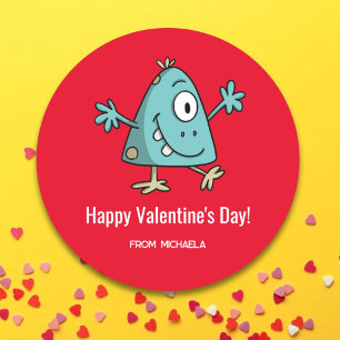 Red Valentine Day Alien Monster School Runt Klistermärke