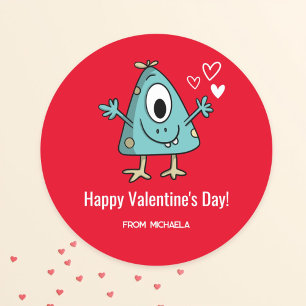 Red Valentine Day Monster Hearts Runt Klistermärke