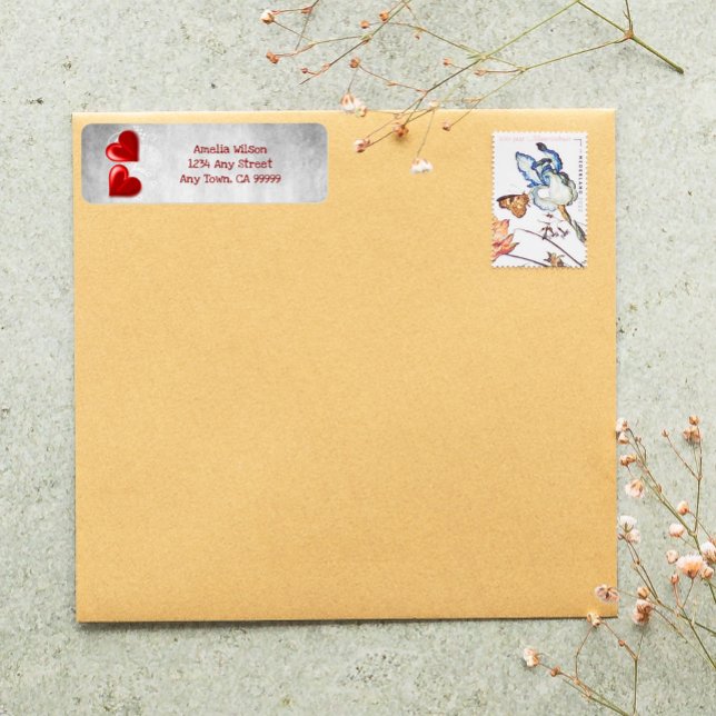 Red Valentine Hearts Return-adressetikett Returadress Etikett (Red Valentine Hearts Return Address Label)