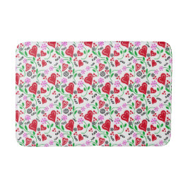 Red Valentine Hearts Rosa Flowers Bath Mat Badrumsmatta