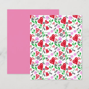 Red Valentine Hearts Rosa Flowers Scrapbook Papper