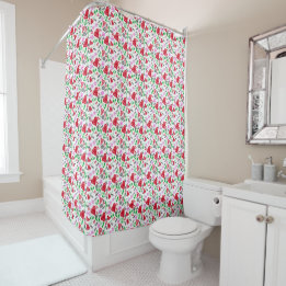 Red Valentine Hearts Rosa Flowers Shower Curtain